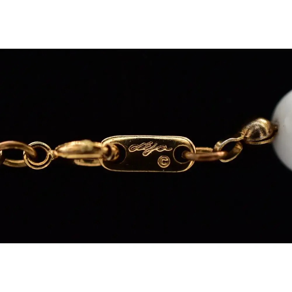 Deja Heart Collar Necklace Chunky White Beaded Brushed Gold Bold Signed BinA17